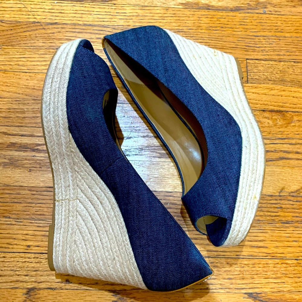 Coach denim wedge shoe size 11 peep toe brand new